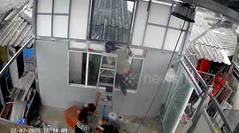 DIY husband saved by welding helmet when pane of glass falls on his head