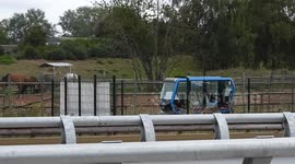 Autonomous electric shuttle around the Island of Leasure (Île de Loisir) of Saint-Quentin-En-Yvelines, Paris suburb, France, Montigny-le-Bretonneux, 27 July 2025.
