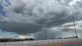 Localized rainstorm seen in the distance in Shaanxi, China