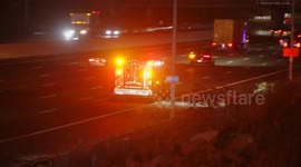 US, Los Angeles: Paramount Vehicle Leaves Freeway And Strikes Bicyclist