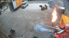 Flames suddenly erupt out of electric scooter battery in terrifying scene