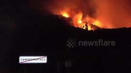 Spain: Intense Night Of Firefighting Efforts In Caminomorisco, Spain