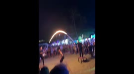 Flaming skipping rope mishap on the beach in Grand Baie, Mauritius