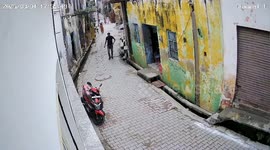 An Elderly woman save the life to pass earlier, the dilapidated building of a government school collapsed with a crash in Hapur, Uttar Pradesh