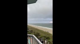 Massive fog covers sea in North Myrtle Beach, South Carolina, USA