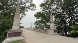 Hazy sun over Weeks Footbridge in Massachusetts, USA