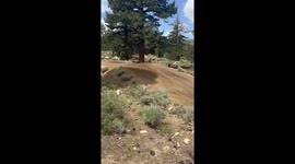 8-year-old motocross racer crashes but rides again in Mammoth Lakes, California, USA