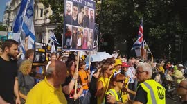 Large crowd chanting 'Let Them Go' during the National March for the Hostages, organized by Stop the Hate UK and a number of Jewish organizations