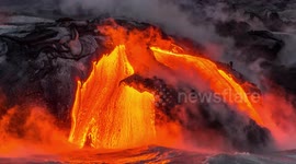 Kilauea Lava Flow to the Ocean at Hawai'i Volcanoes National Park, The Big Island, Hawai'i