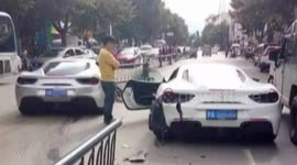 Ferrari avoids dog causing accident