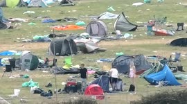 Vast clean up as Tent city abandoned.  Boardmasters 2025. 58,000 fans leave the site. Watergate Bay. Cornwall, UK Newquay Cornwall UK