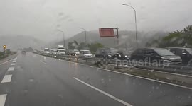 Massive traffic jam on Tokai-Hokuriku Expressway in Chūbu, Japan
