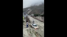 Mudflows block highway in Untsukulsky, Dagestan, Russia
