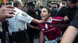 Demonstrators rally outside New York Times to protest killing of Palestinian journalists