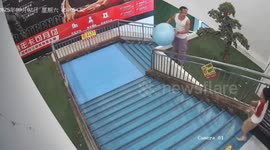 Gymgoer plunges through stair partition while playing with child