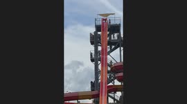 Boy hesitates then slides down steep waterslide in Bessemer, Alabama