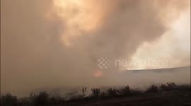 Spain: Firetornado Erupts From Raging Wildfire On Shrub-Covered Hillside