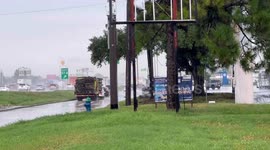 Flooded feeder roads on I-45N & Gulfbank in Houston, Texas, USA