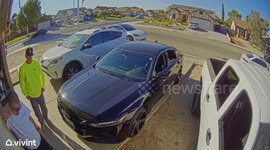 Vehicle rolls backward near workers in Lancaster, California