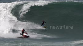 UK Weather Alert: Massive Storm Unleashes Huge Waves at the Cribbar - Surfing Mayhem! Newquay, Cornwall, UK, .