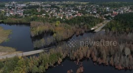 Poland: DRONE: Flooding in former mining area in southern Poland submerges road
