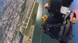 Army parachute team soars over Cleveland shoreline