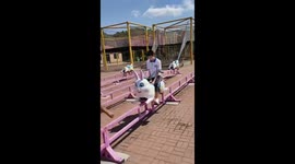 Boy Falls Off Car at Finish Line