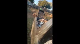 Rope snaps during trailer unloading in Louveira, São Paulo