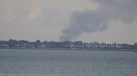 Smoke from Essex industrial fire seen from Kent, UK