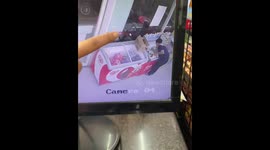 Worker gets stuck while checking ice cream freezer in Magelang, Indonesia