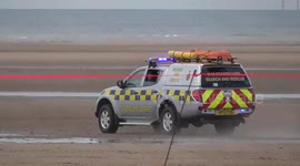 Man swims onto 'shut-off' beach during airshow