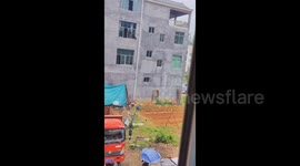 Terrifying moment dog jumps out 3rd floor window in China - pooch fortunately lands safely