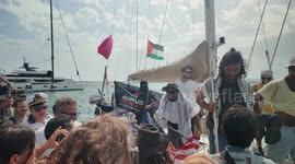 Siracusa, Italy – 11 Sep 2025: Second flotilla boat arrives with activists, Malaysian flag displayed