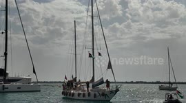 Siracusa, Italy – 11 Sep 2025: Global Sumud Flotilla arrivals and press statements before Gaza departure