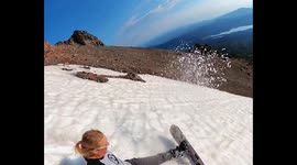 Butthurt Snowboarder Slides Down Rocky Slope