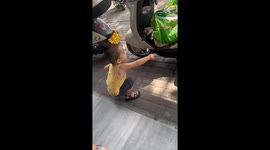 Innocent Kid and Aggressive Duck