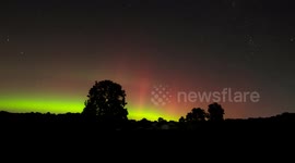 Aurora borealis flickers in the night sky over Pennsylvania, Sept 14, 2025 in 4K time lapse