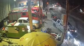 Pedestrians leap away from out-of-control pickup truck spinning towards them