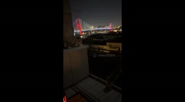 Cat carefully walks along balcony railing in Istanbul, Turkey