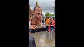 Locals parade caricature statue of dictator Hun Sen at ghost festival in Thailand