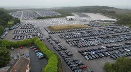 Aerial views capture hundreds of Jaguar and Land Rovers during ongoing cyber attack