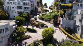 Aerial view of Lombard Street’s famous crooked block in San Francisco