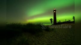 Aurora Borealis Lights Up Michigan Lighthouse Sky