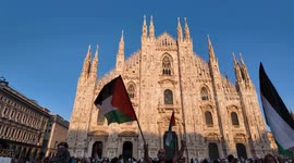 Palestinian flags at Gaza flashmob in Milan
