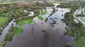 Aerial view of the river Ure in Ripon, North Yorkshire as it bursts its banks