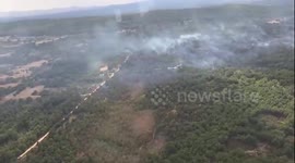 Spain: Smoke Over Zamora Forest from Helicopter View