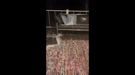 Heavy hailstorm covers balcony in Woodbury, Minnesota, USA