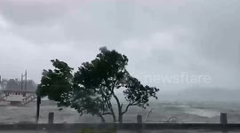 Typhoon Ragasa brings high waves and wind at port in the Philippines