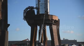 SpaceX Starbase prepares to carry out a de-stack of Starship 38 after a successful static fire