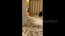 Super Typhoon Ragasa floodwaters burst through hotel doors and submerges lobby
